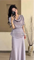 Cowl Neckline Short Sleeves Tie Tops With Skirts Sets